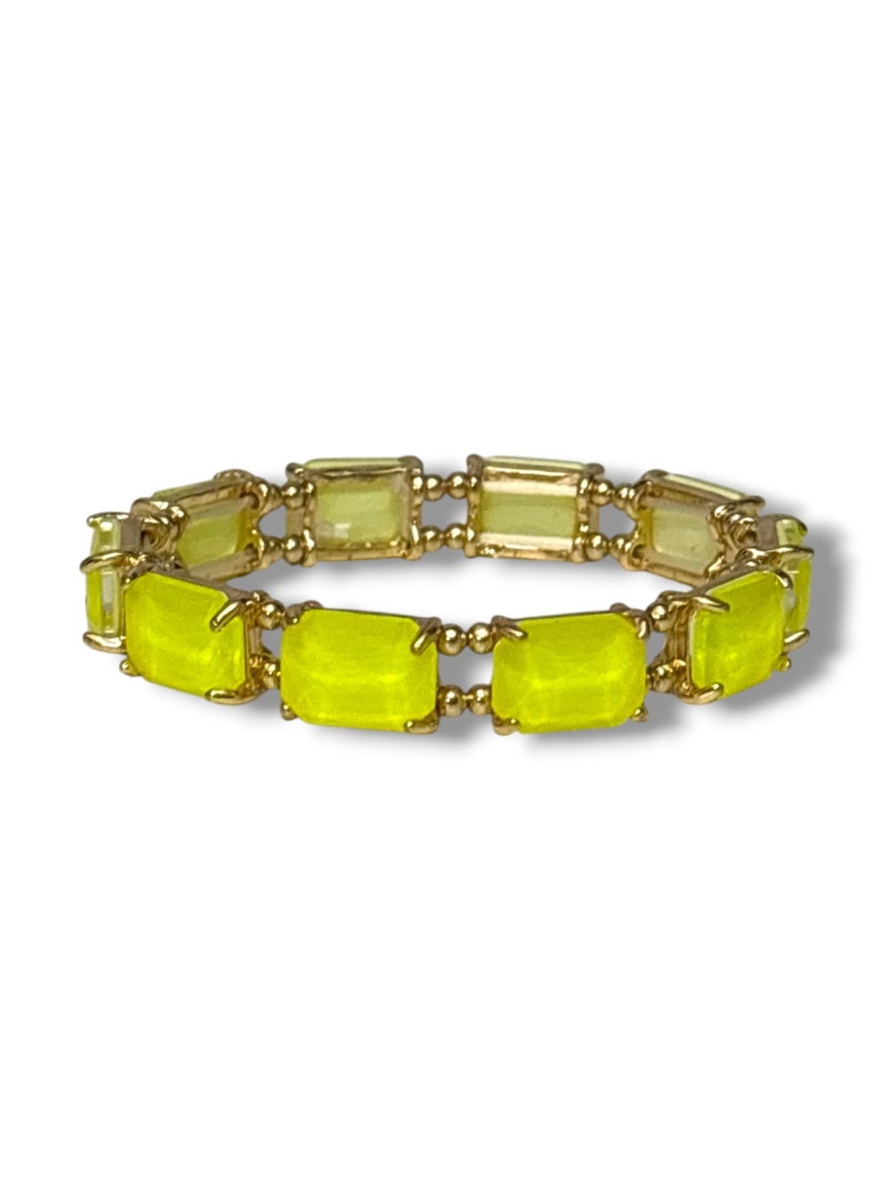 Gold-Tone Neon Yellow Glass Stone Stretch Bracelet